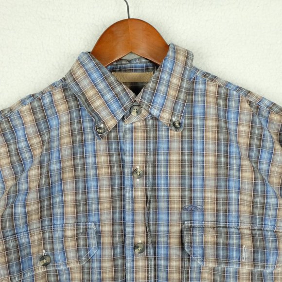 Pacific Trail Mens Button Up Shirt Small Blue Beige Check Striped Outdoor Retro - Picture 2 of 13